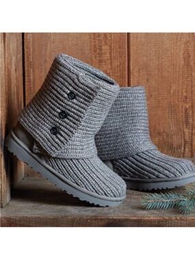 UGG Cardy Grey Knit Button Boots size 8 NEW